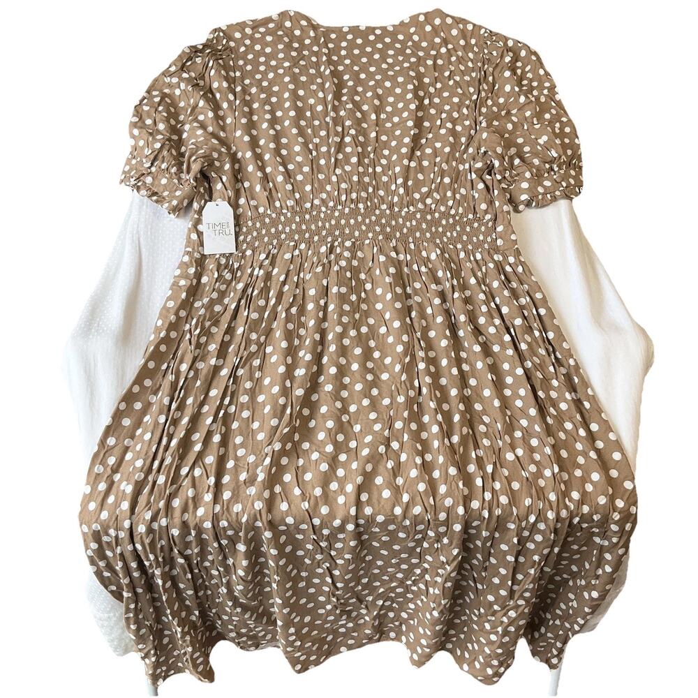 Time And Tru Women Maxi Dress XXL (20) Brown Polka Dot Milkmaid Dress ShortSleev - Picture 11 of 11
